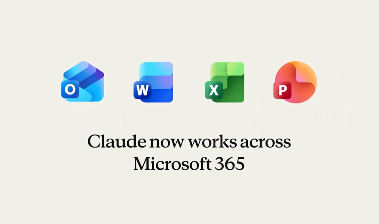 Microsoft Office aplikaciju piktogramos su Anthropic Claude logotipu