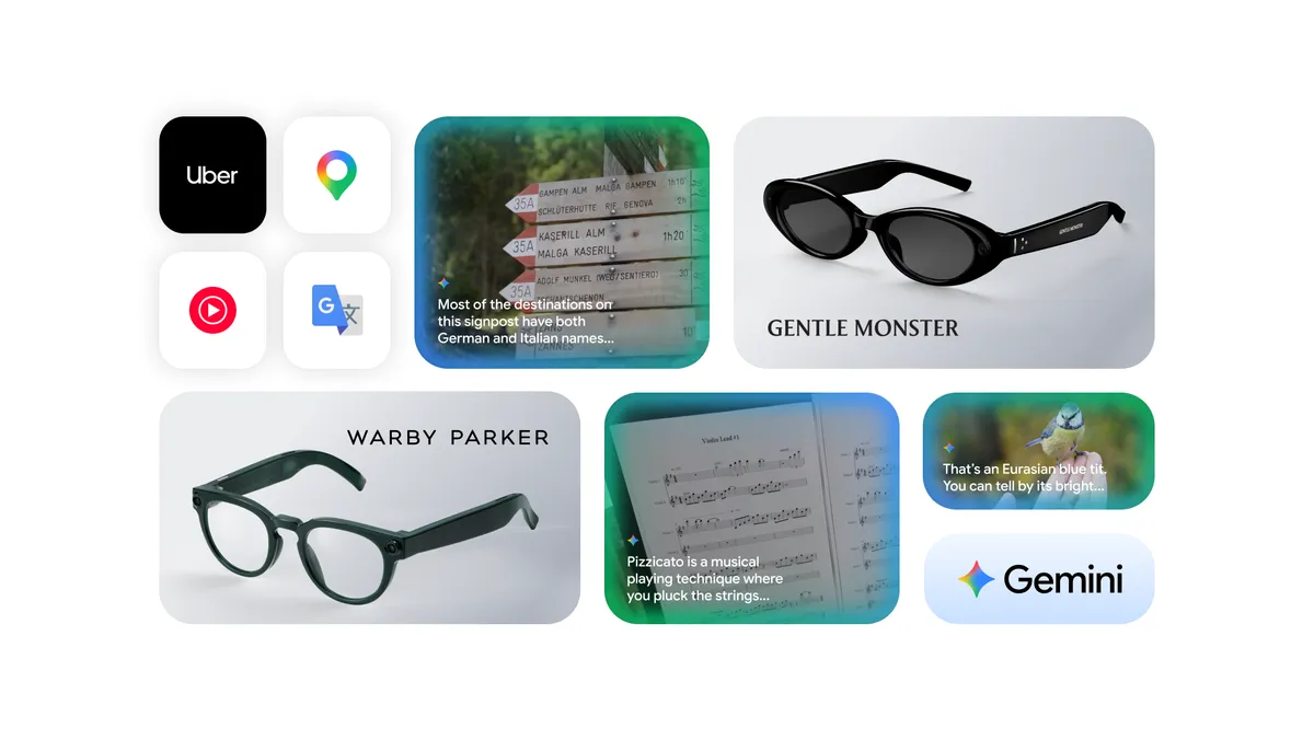 Google Intelligent Eyewear DI akiniai su Gemini - Gentle Monster ir Warby Parker dizainas