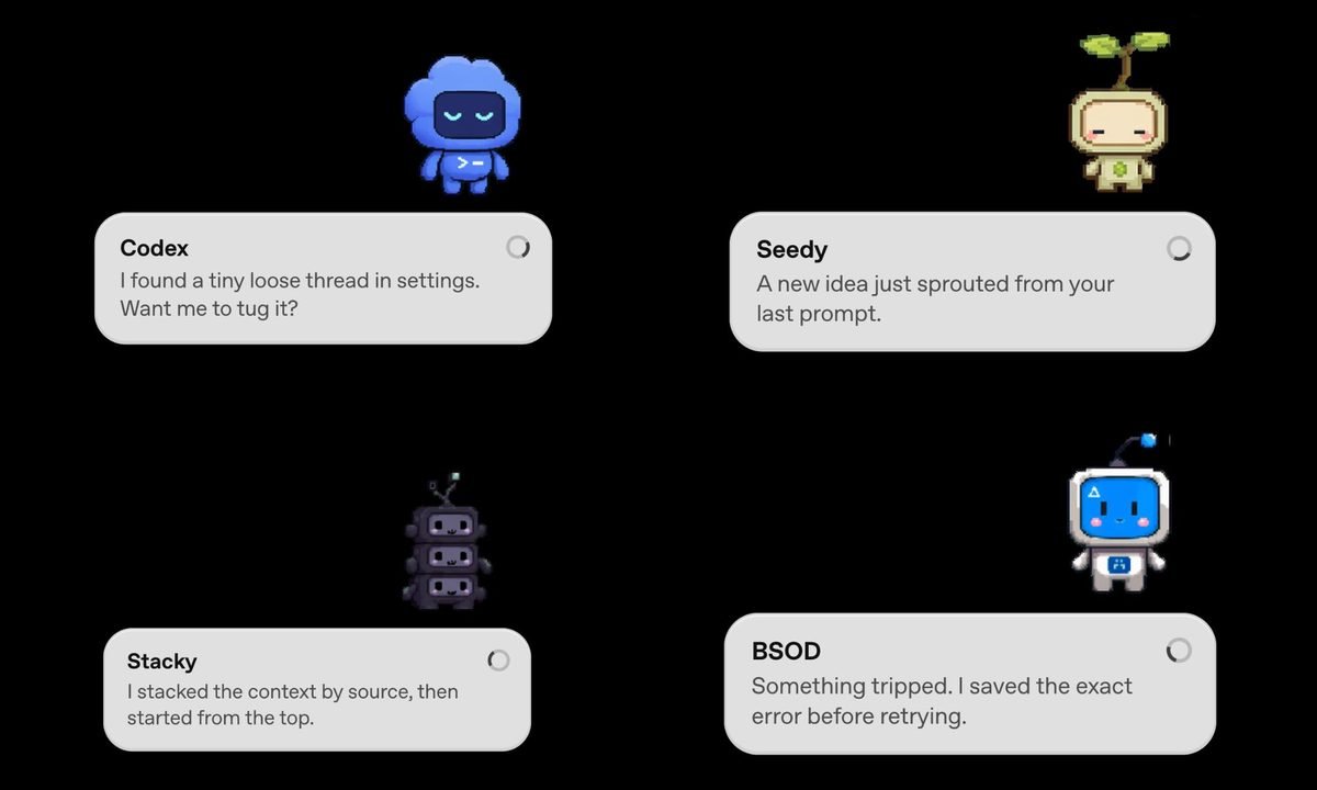 OpenAI Codex augintinis ekrane šalia kodo redaktoriaus