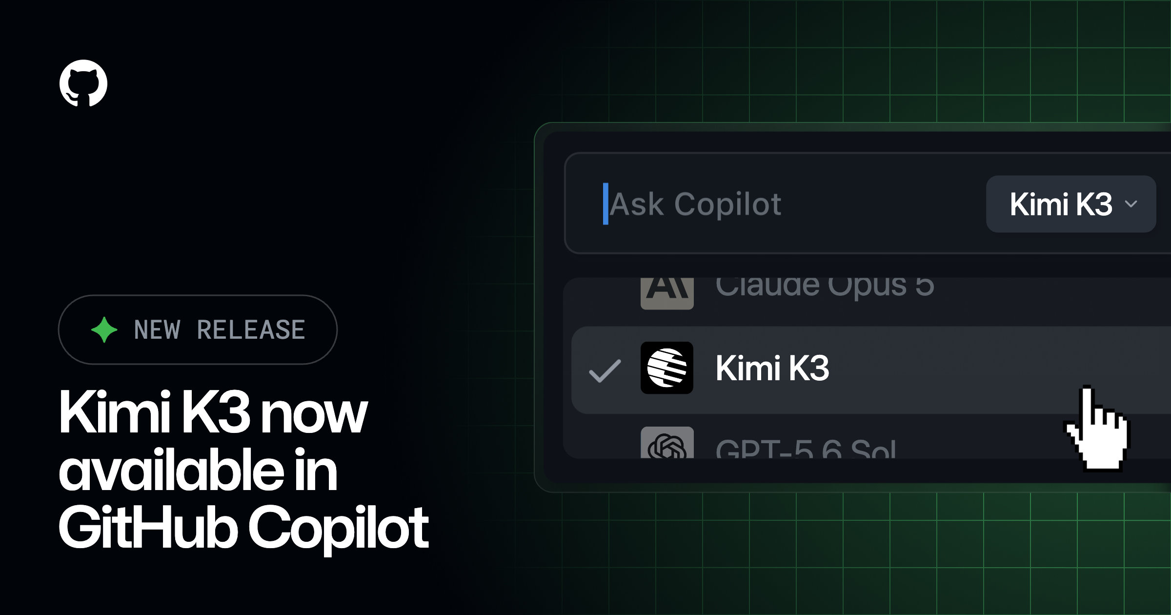 Kimi K3 GitHub Copilot viduje: atvirų modelių varžybos ateina į programuotojo dieną
